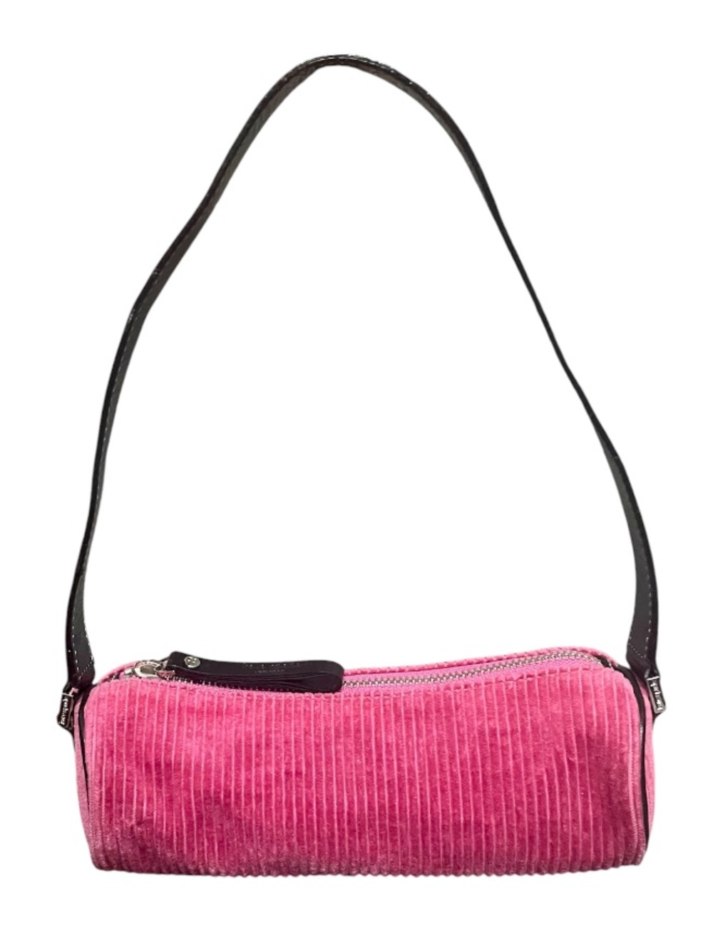 Kate Spade Pink Corduroy Barrel Shoulder Bag w Leather Trim & Contrast Stitching